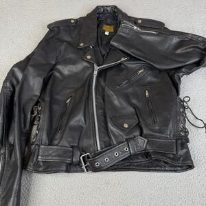 VTG Protech Leather Apparel Jacket Men 46 Belted Side Laces Biker Streetwear